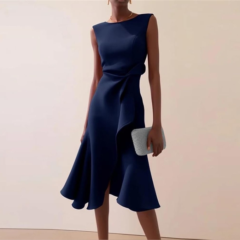 Fehaute Navy Blue Twist Waist Flutter Dress Size 6